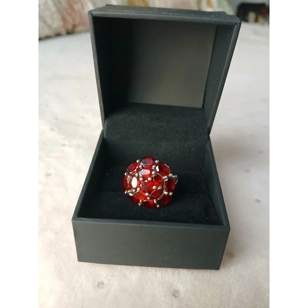 Silver garnet flower ring, size 7